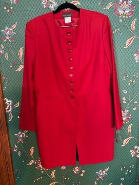 Vintage Harvé Bernard Women’s Wool Button Up Skirt Set- Red NWT!!!